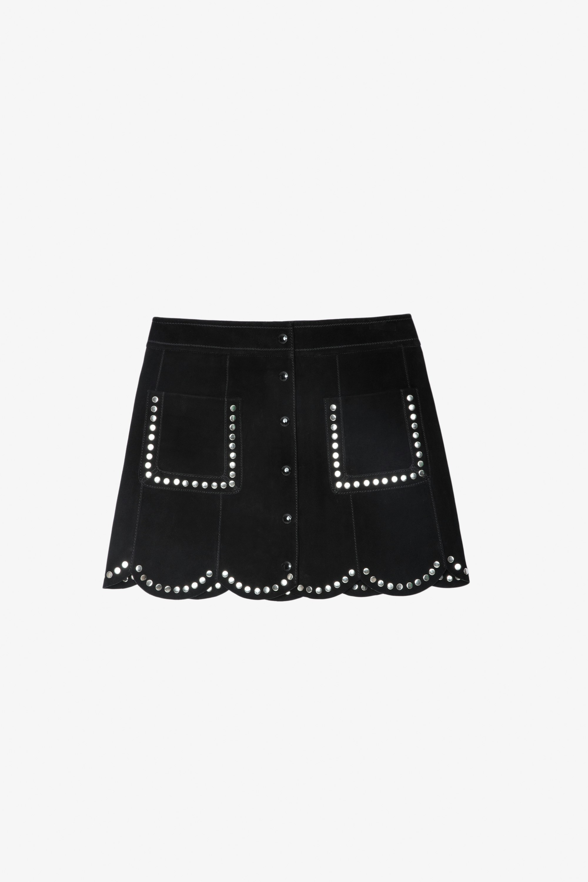 Jasia Studded Suede Skirt Women’s black suede skirt with silver-tone studs