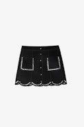 Jasia Studded Suede Skirt - Women’s black suede skirt with silver-tone studs