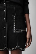 Jasia Studded Suede Skirt - Women’s black suede skirt with silver-tone studs