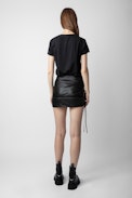 Jylo Leather Skirt - Women’s short black leather skirt with drawstrings and openings.