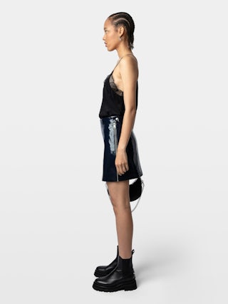 Jinette Vinyl Skirt - Short vinyl leather skirt with side zip fastening.