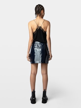 Jinette Vinyl Skirt - Short vinyl leather skirt with side zip fastening.