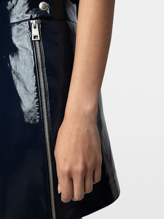 Jinette Vinyl Skirt - Short vinyl leather skirt with side zip fastening.