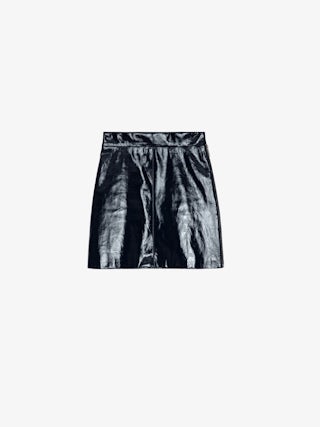 Jupe Jinette Vinyle - Jupe courte en cuir vinyle zippée.