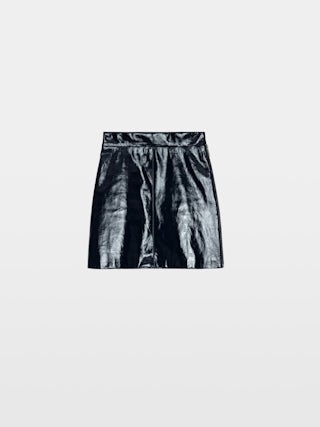 Jinette Vinyl Skirt - Short vinyl leather skirt with side zip fastening.