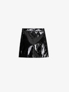 Jinette Vinyl Skirt - Women’s short black vinyl leather skirt with zip.
