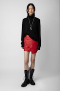 Falda Junko Biker Piel - Falda corta cruzada roja de piel con botones para mujer.