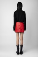 Falda Junko Biker Piel - Falda corta cruzada roja de piel con botones para mujer.