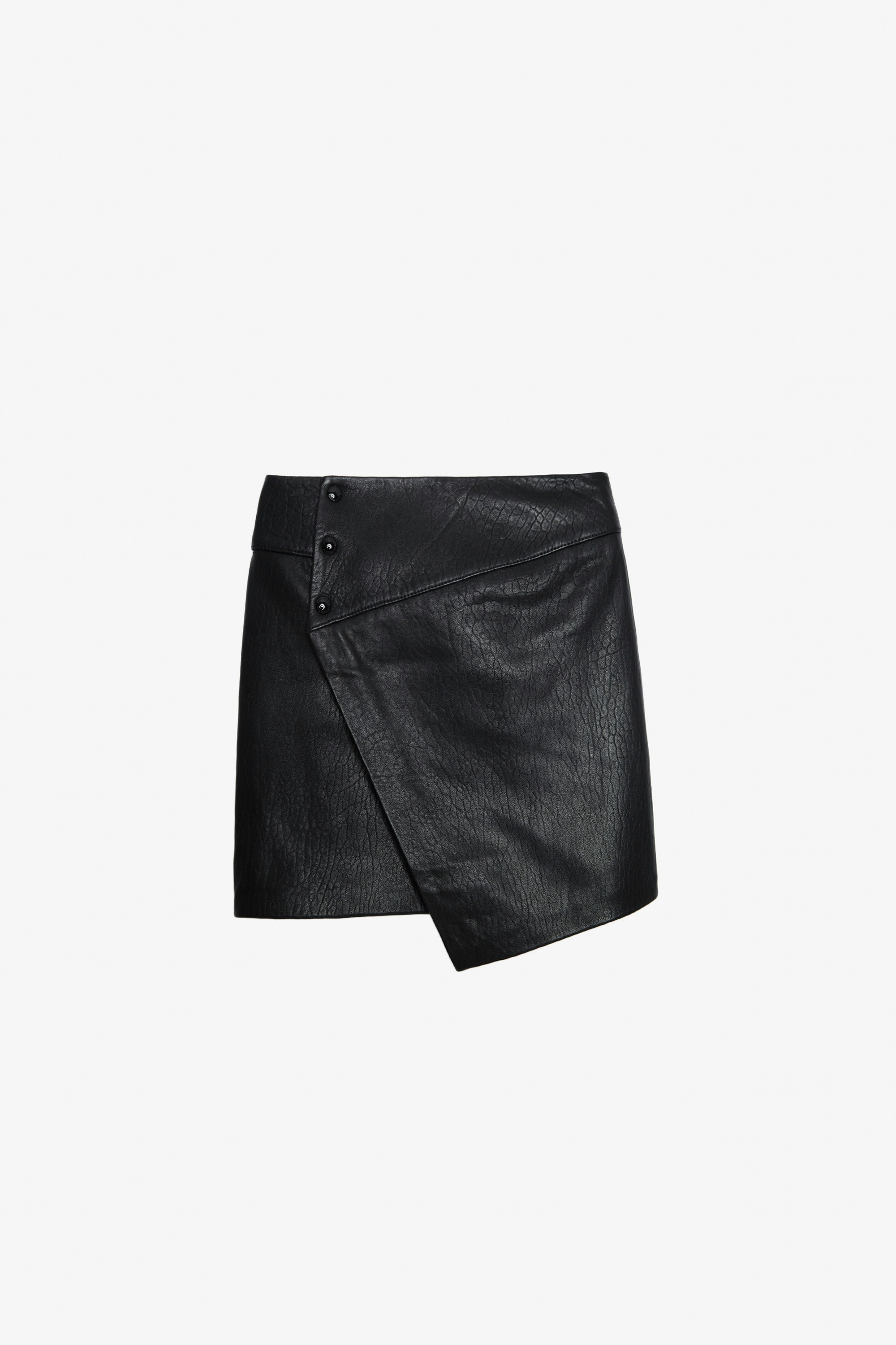 Junko Biker Leather Skirt - Women’s short leather wrap skirt with button fastening.
