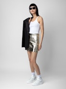 Jinette Leather Skirt - Gold metallic leather skirt with side zip details.