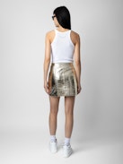 Jinette Leather Skirt - Gold metallic leather skirt with side zip details.