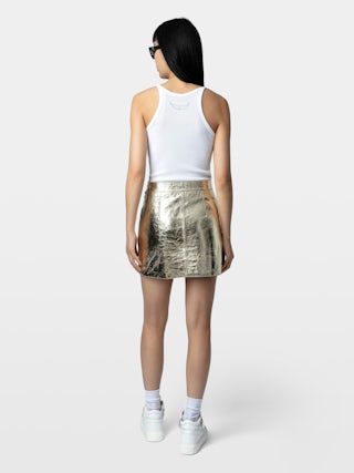 Skirt Jinette 100% Leather - Short metallic leather skirt with side zip.