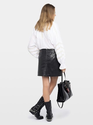 Jupe Jaime 100% Leder - Schwarzer Minirock aus glattem Leder mit Reißverschluss und Taschen.