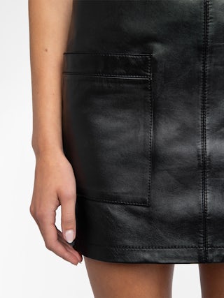 Jaime Skirt 100% Leather - Black smooth leather mini skirt with zip fastening and pockets.