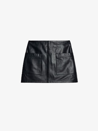 Jaime Skirt 100% Leather - Black smooth leather mini skirt with zip fastening and pockets.