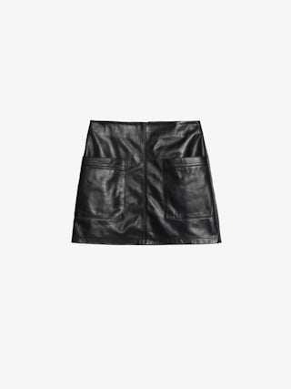 Jupe Jaime 100% Leder - Schwarzer Minirock aus glattem Leder mit Reißverschluss und Taschen.