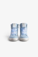 Hohe Kinder-Sneakers ZV1747 High Flash - Kinder-Sneakers mit hohem Schaft aus blauem Baumwoll-Canvas mit Blitz und mehrfarbigen Schnürsenkeln