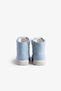 Hohe Kinder-Sneakers ZV1747 High Flash - Kinder-Sneakers mit hohem Schaft aus blauem Baumwoll-Canvas mit Blitz und mehrfarbigen Schnürsenkeln