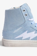 Hohe Kinder-Sneakers ZV1747 High Flash - Kinder-Sneakers mit hohem Schaft aus blauem Baumwoll-Canvas mit Blitz und mehrfarbigen Schnürsenkeln