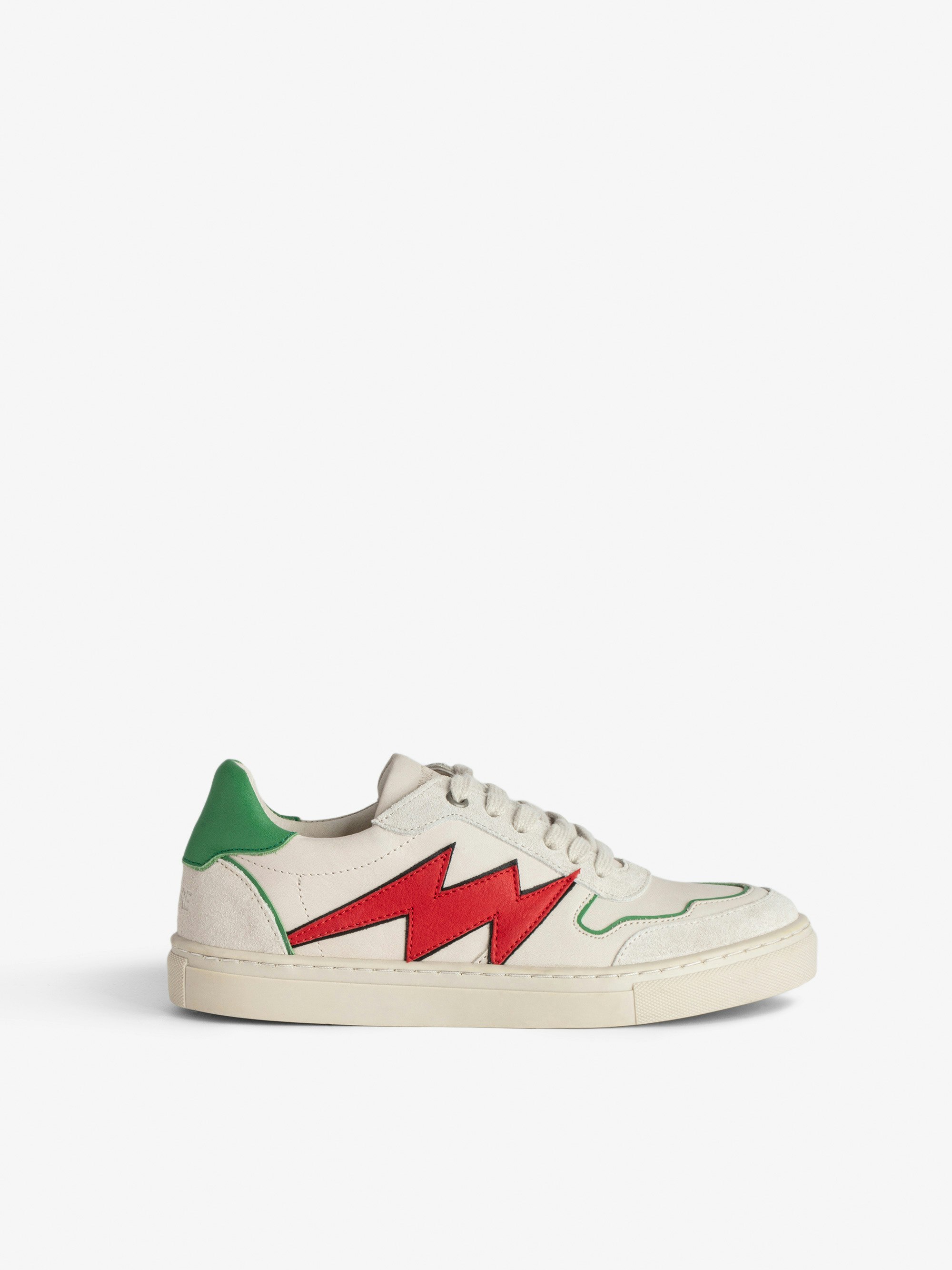 ZV1747 La Flash Boys’ Low-Top Trainers - Boys’ white leather and suede low-top trainers with contrasting lightning bolt.