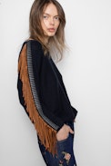Banko Leather Deluxe Cashmere Sweater - Leather fringe cashmere sweater
