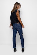 Banko Leather Deluxe Cashmere Sweater - Leather fringe cashmere sweater