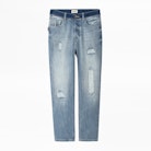 Jean Elios Denim Destroy - Jean boyfriend destroy bleu femme.