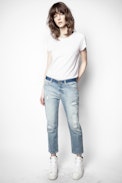 Jean Elios Denim Destroy - Jean boyfriend destroy bleu femme.