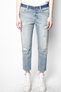 Jean Elios Denim Destroy - Jean boyfriend destroy bleu femme.