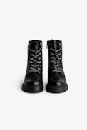 Joe Children’s Boots - Children’s black leather mid-high boots with insignia print