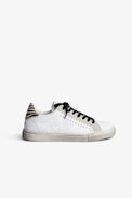 ZV1747 Children’s Sneakers - Children’s low-top white leather sneakers with topstitched lightning flash