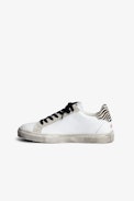 ZV1747 Children’s Sneakers - Children’s low-top white leather sneakers with topstitched lightning flash