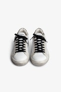 ZV1747 Children’s Sneakers - Children’s low-top white leather sneakers with topstitched lightning flash