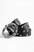 Ceinture Mad - Ceinture noire femme en cuir clouté.
