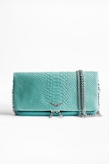 Rock Savage clutch bag - Zipped turquoise leather clutch bag.