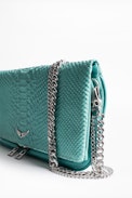 Rock Savage clutch bag - Zipped turquoise leather clutch bag.