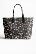 Sac Mick Fleurs - Sac cabas noir femme en cuir imprimé