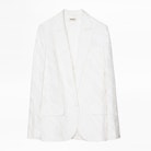 Viking Blazer - Women’s white jacquard blazer with fringing
