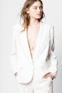 Viking Blazer - Women’s white jacquard blazer with fringing