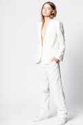 Viking Blazer - Women’s white jacquard blazer with fringing