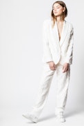 Viking Blazer - Women’s white jacquard blazer with fringing