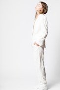 Viking Blazer - Women’s white jacquard blazer with fringing