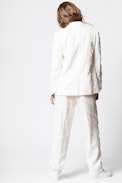 Viking Blazer - Women’s white jacquard blazer with fringing
