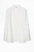 Viking Blazer - Women’s white jacquard blazer with fringing