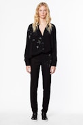 Tamara Strass shirt - Women’s black shirt with rhinestone detail.