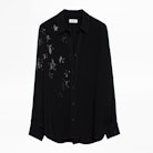 Tamara Strass shirt - Women’s black shirt with rhinestone detail.