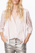 Chemise Touch Satin - Women's pink satin shirt.