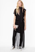 Rulle Mesh dress - Women’s long black tulle dress.