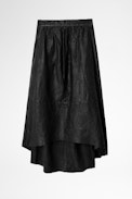 Jupe Joslin Cuir Froissé - Jupe longue noire femme en cuir.