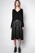 Jupe Joslin Cuir Froissé - Jupe longue noire femme en cuir.